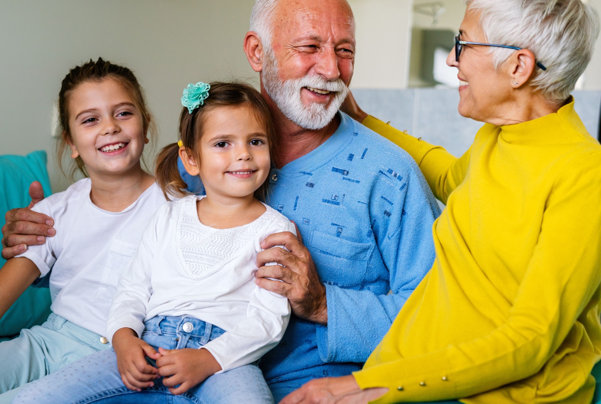 Family visiting senior male patient in hospital bed. Healthcare, support, family concept